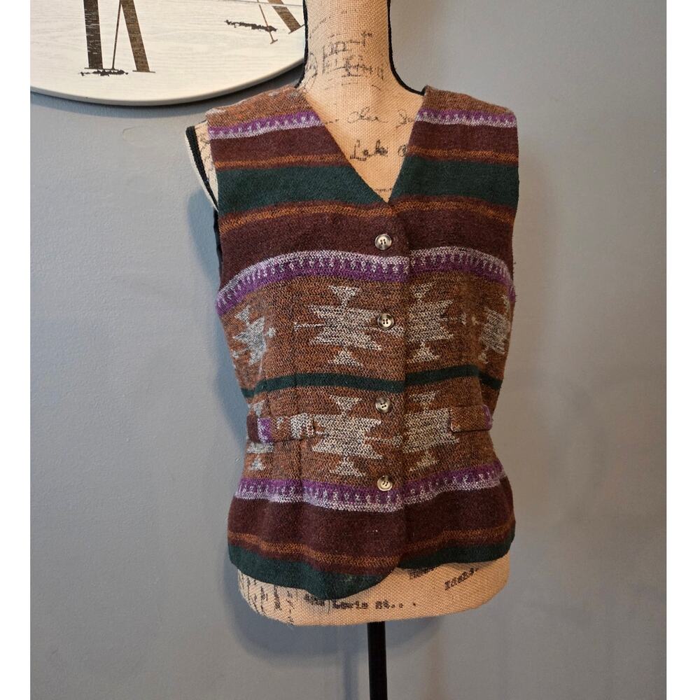 Vtg Made in USA western cotton blend sweater vest aztec Tracy Evans button M